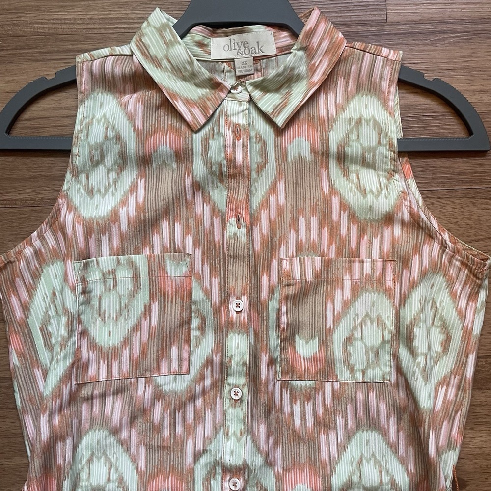 Olive & Oak Sleeveless Dress Tunic Womens XS Button Down 100% Polyester - Picture 5 of 9